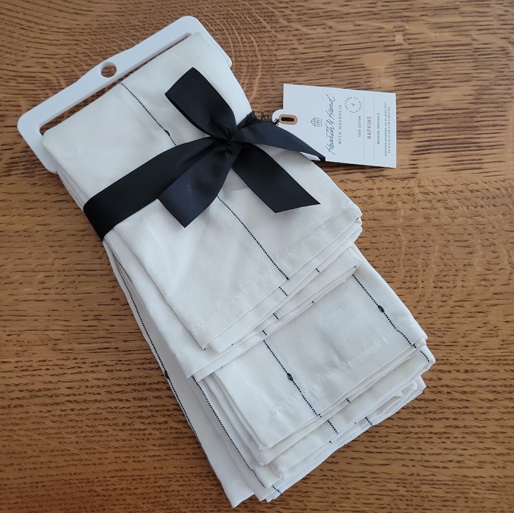 Hearth & Hand with Magnolia Cotton Napkins - unbleached white with black stripe